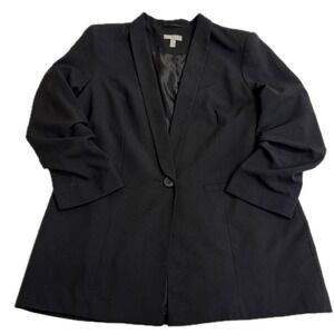 ASOS Blazer Womens 14 Black Jacket Ruched Sleeve Career Minimalist Office